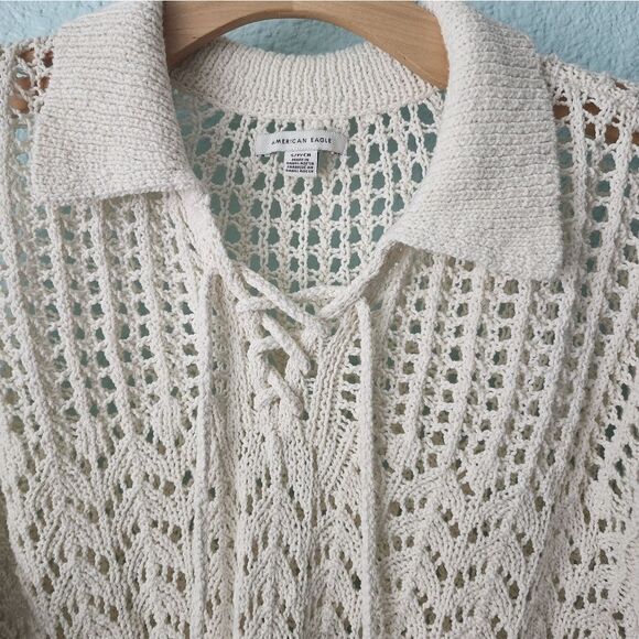 American Eagle Outfitters crochet crop top sweater blouse NWOT color cream - Picture 6 of 8